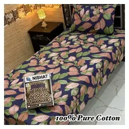 Nishat Midnight Tropical Leaf Pure Cotton 4-Piece Single Bedsheet Set