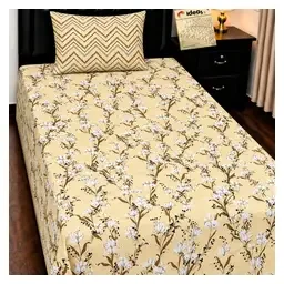Chenab Mustard Botanical Pure Cotton 4-Piece Single Bedsheet Set
