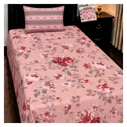 Khadi Pink Rose Border Pure Cotton 4-Piece Single Bedsheet Set