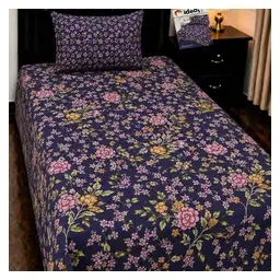 GulAhmed Navy Rose Pure Cotton 4-Piece Single Bedsheet Set