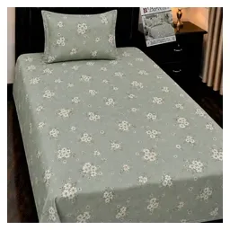 Khadi Sage Mini Floral Pure Cotton 4-Piece Single Bedsheet Set