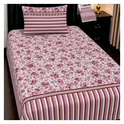 Chenab Magenta Floral Pure Cotton 4-Piece Single Bedsheet Set