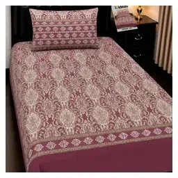 GulAhmed Maroon Damask Pure Cotton 4-Piece Single Bedsheet Set