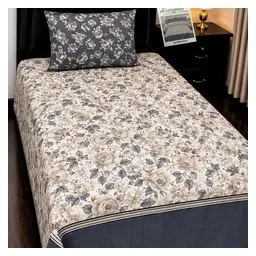 Chenab Navy Ivory Floral Pure Cotton 4-Piece Single Bedsheet Set