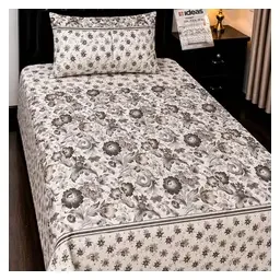 Khadi Monochrome Floral Pure Cotton 4-Piece Single Bedsheet Set
