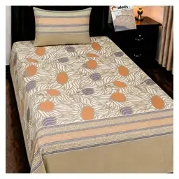 Chenab Beige Orange Botanical Pure Cotton 4-Piece Single Bedsheet Set