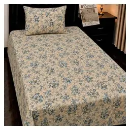 Khadi Ivory Blue Floral Pure Cotton 4-Piece Single Bedsheet Set